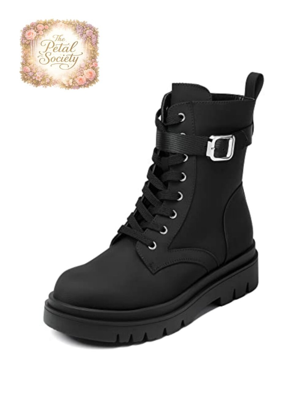 Women's Combat Platform Boots with Ankle Strap Splash-Resistant